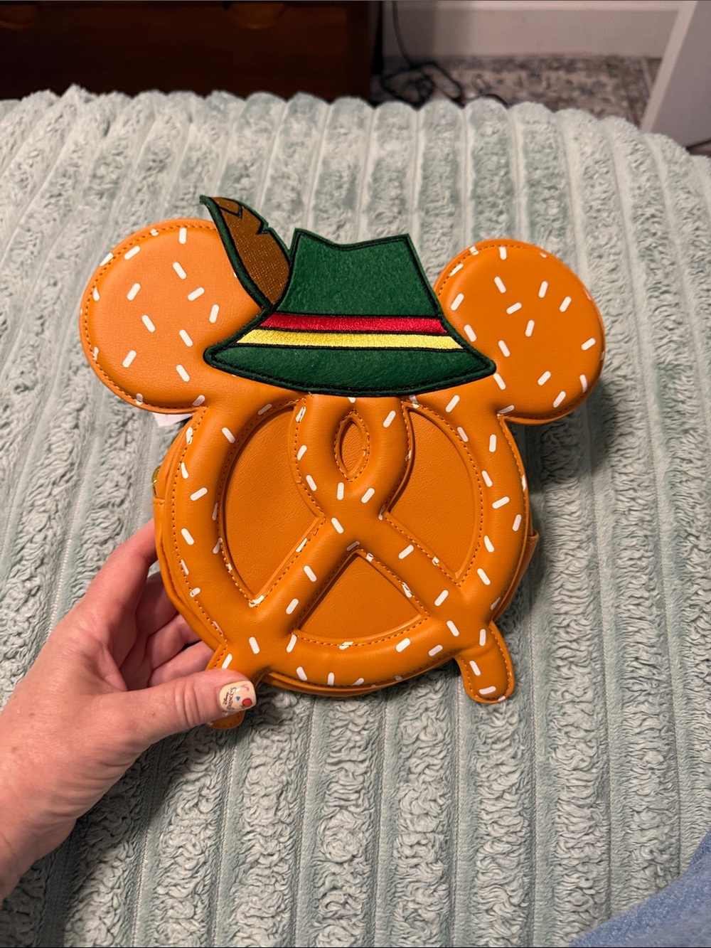 Small Germany  Pretzel Mickey Crossbody Bag with Green Hat